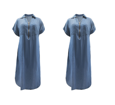 🔥 Jusqu'à -50% sur toute la collection ! Robe longue en jean zippée à col en V pour femme