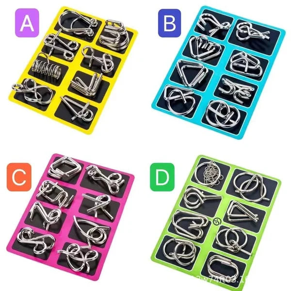 ⏳Spécial à durée limitée⏰Anneau puzzle métallique huit pièces version bleue, défis mentaux