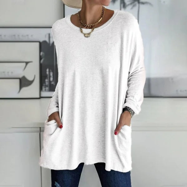 T-shirt ample à manches longues et col rond pour femmes