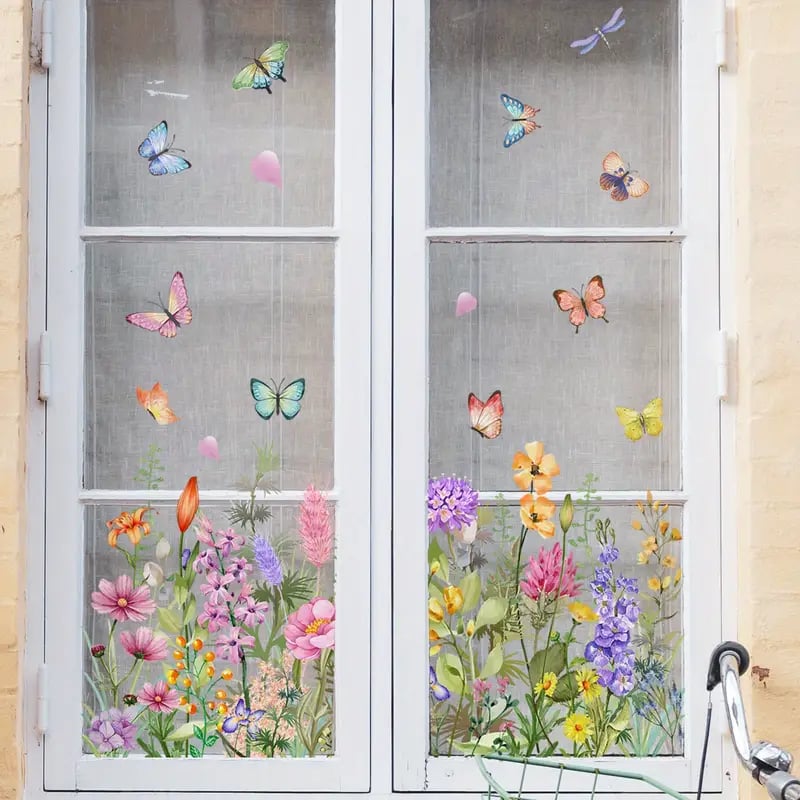 💐Autocollant de fenêtre de bouquet floral coloré🖼️ (coupable à la taille librement)