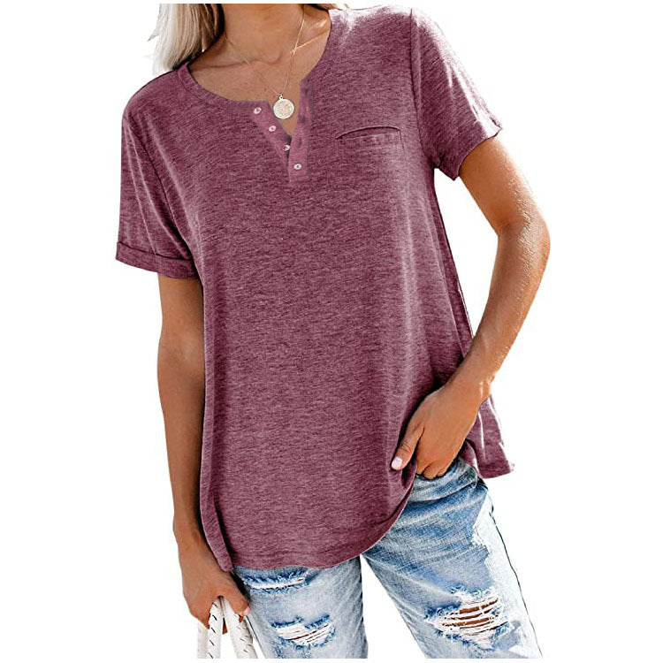 50% de réduction🔥T-shirt à manches courtes avec poche et couleur unie