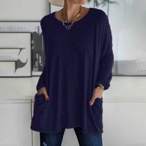 T-shirt ample à manches longues et col rond pour femmes