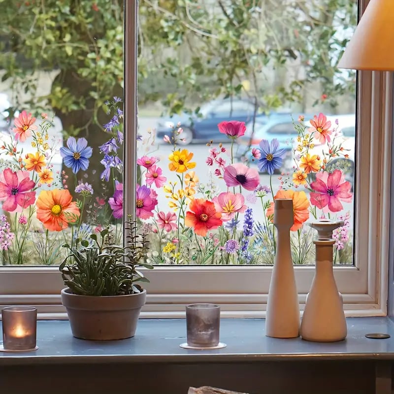 💐Autocollant de fenêtre de bouquet floral coloré🖼️ (coupable à la taille librement)