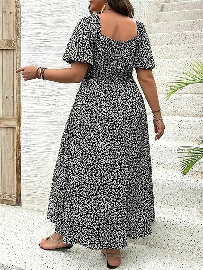 💗Spécial été - 50% de réduction💗Plus-size Short Sleeve Split Floral Print Dress