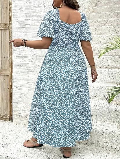 💗Spécial été - 50% de réduction💗Plus-size Short Sleeve Split Floral Print Dress