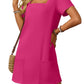 💕Vente du dernier jour 50% de réduction 👗Robe décontractée à encolure carrée et à poches à manches courtes pour femmes