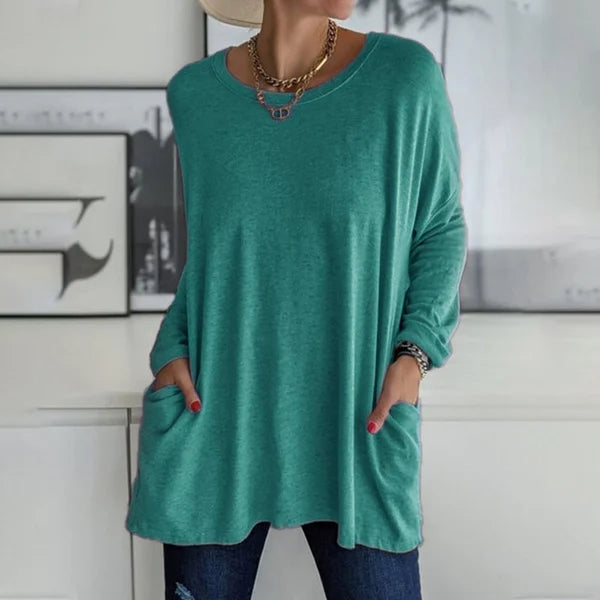 T-shirt ample à manches longues et col rond pour femmes