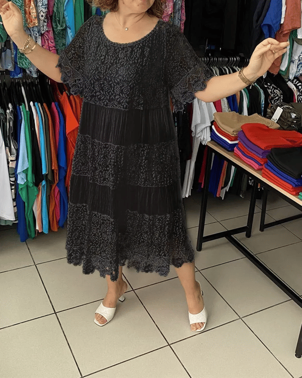 Robe en dentell à manches courtes de couleur unie🌸