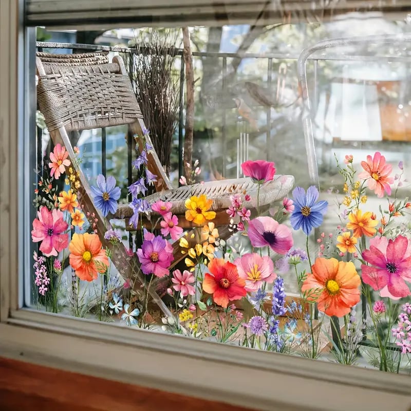 💐Autocollant de fenêtre de bouquet floral coloré🖼️ (coupable à la taille librement)