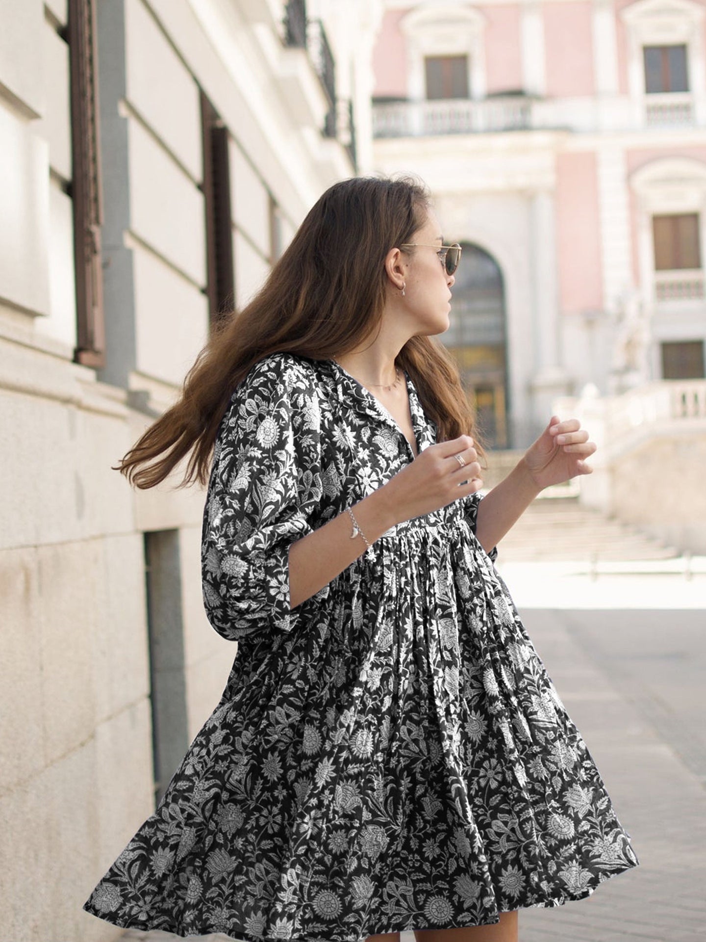 🔥50% DE RÉDUCTION🔥Robe courte d'été tunique florale à col en V et demi-manches