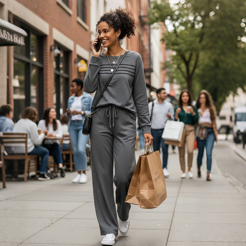 🥳💞 +45 000 vendues🔥50 % de réduction💥Ensemble Femme Décontracté avec Haut et Pantalon à Cordon de Serrage👕👖