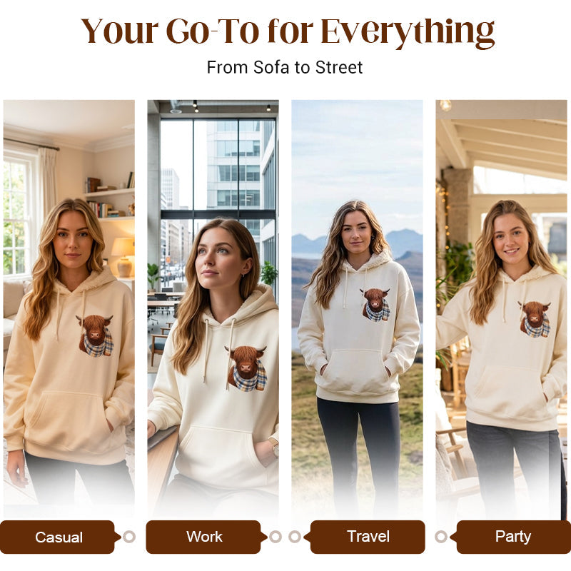 🐮💛 Sweat à Capuche Highland Cow Doublé Polaire – Ultra Doux & Confortable pour les Soirées Fraîches
