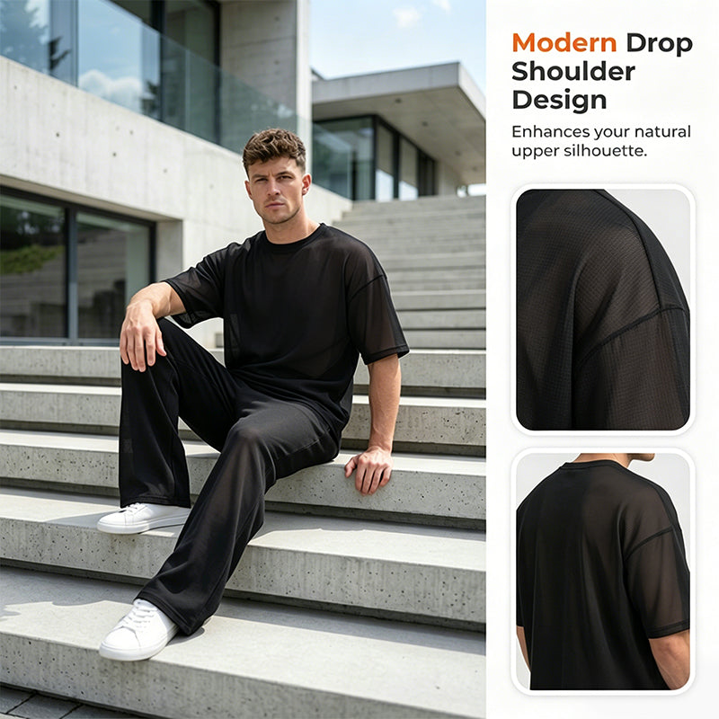 👔 PROMO LIMITÉE 50% DE RÉDUCTION ! ✨ Ensemble Homme 2 Pièces – T-shirt Ample & Pantalon Large, Coupe Confortable, Décontracté ⭐