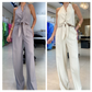 Ensemble de 2 dos nu sans manches et pantalon large à taille haute pour femmes