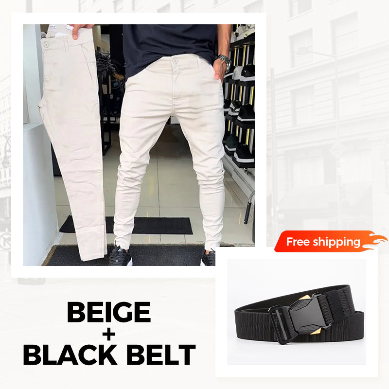 👖Pantalon slim décontracté pour homme, couleur unie + ceinture