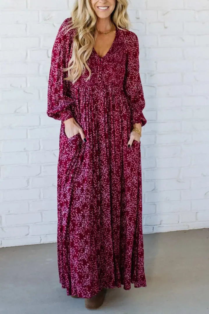 49 % de réduction 💃 Robe longue doublée à taille smockée en rayonne à fleurs pour femme
