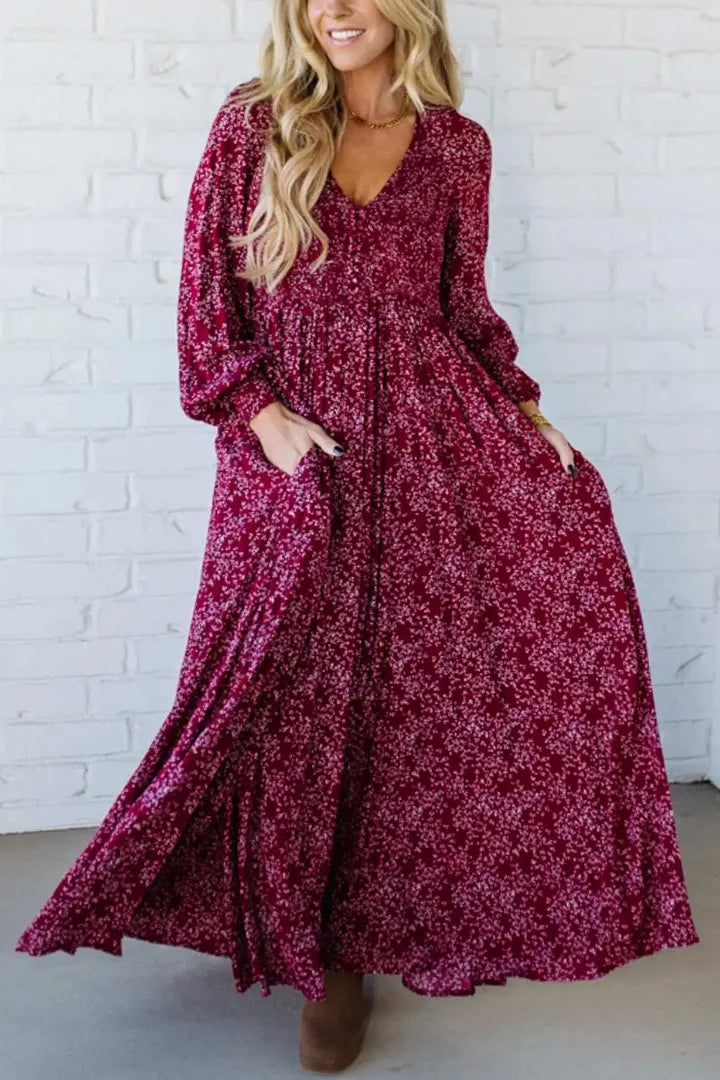 49 % de réduction 💃 Robe longue doublée à taille smockée en rayonne à fleurs pour femme