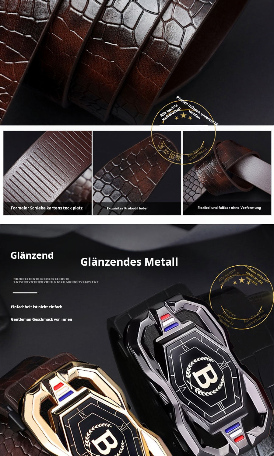 🐊Ceinture en cuir pour homme avec motif crocodile raffiné, boucle automatique et fabriquée en cuir de vachette.