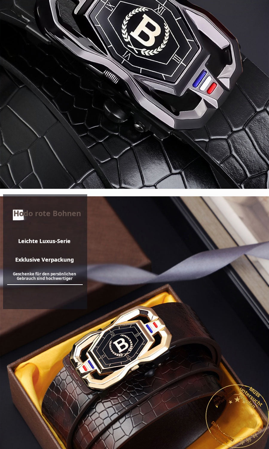 🐊Ceinture en cuir pour homme avec motif crocodile raffiné, boucle automatique et fabriquée en cuir de vachette.