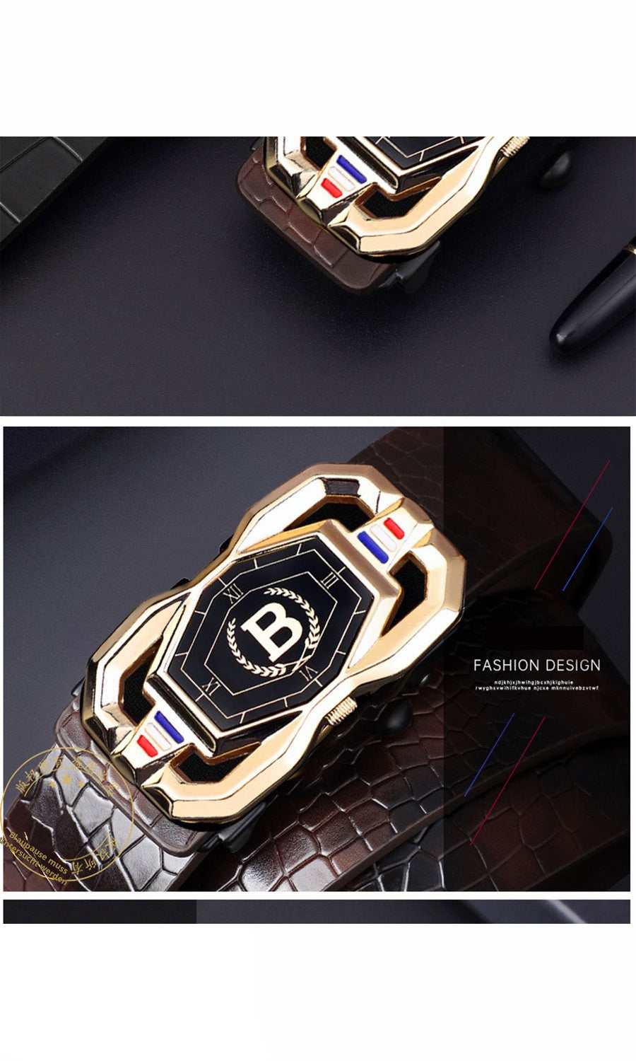 🐊Ceinture en cuir pour homme avec motif crocodile raffiné, boucle automatique et fabriquée en cuir de vachette.