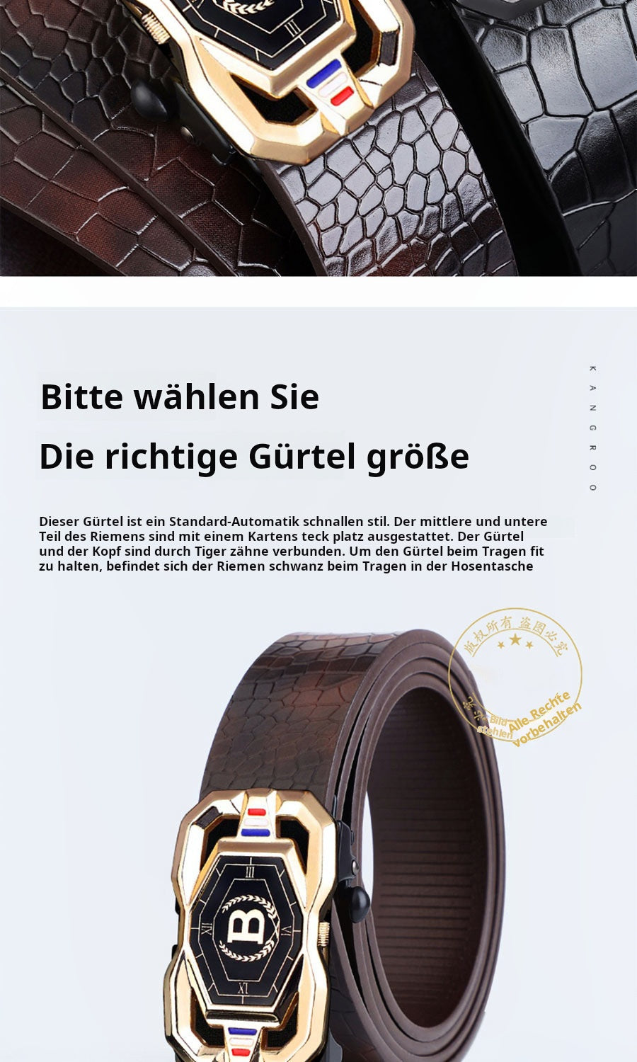 🐊Ceinture en cuir pour homme avec motif crocodile raffiné, boucle automatique et fabriquée en cuir de vachette.