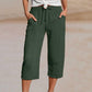 Pantalon court plissé en coton et lin unie pour femme
