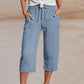 Pantalon court plissé en coton et lin unie pour femme