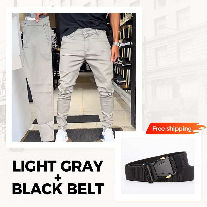 👖Pantalon slim décontracté pour homme, couleur unie + ceinture