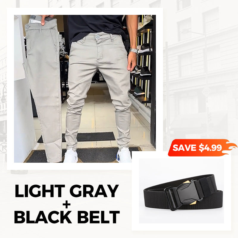 👖Pantalon slim décontracté pour homme, couleur unie + ceinture