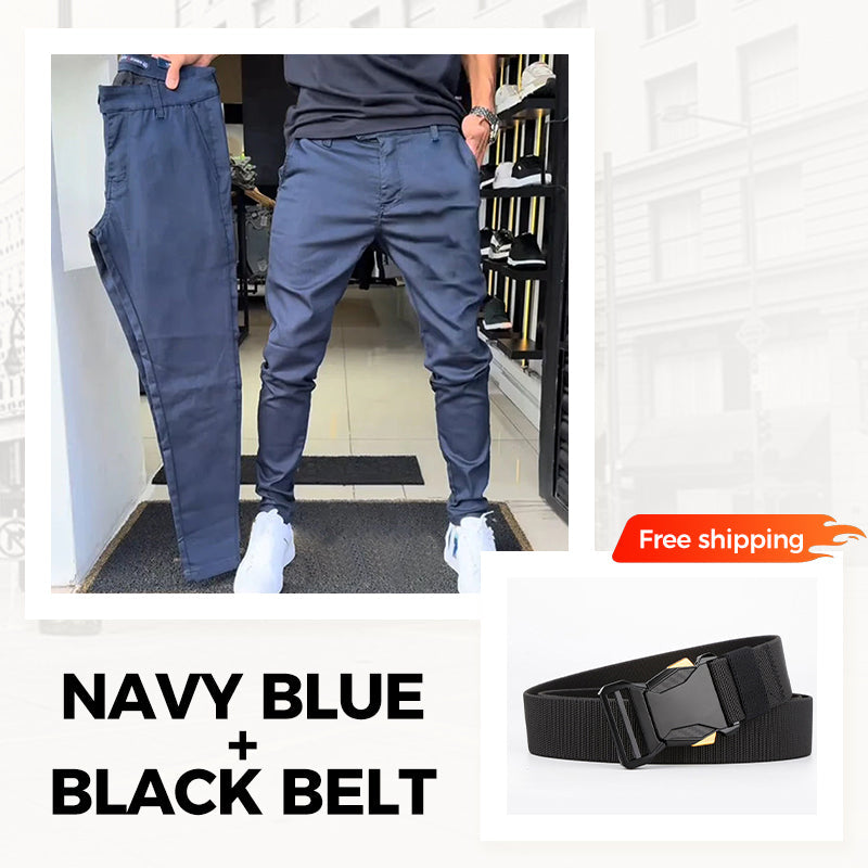 👖Pantalon slim décontracté pour homme, couleur unie + ceinture