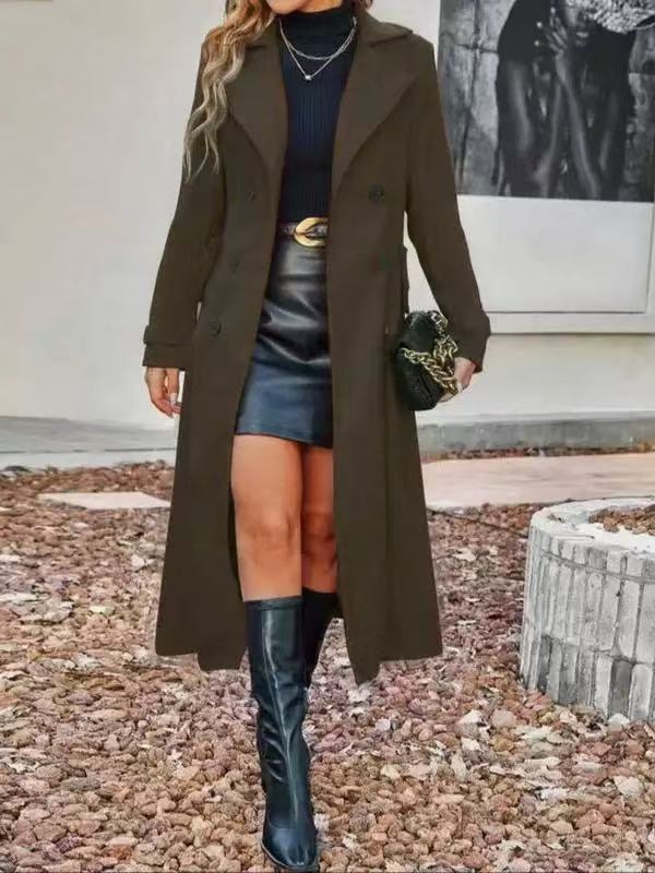 Manteau long chaud à double boutonnage pour femme【Livraison gratuite】