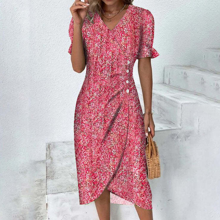 🌷offre limitée dans le temps🌷Robe imprimée florale à col en V pour femme