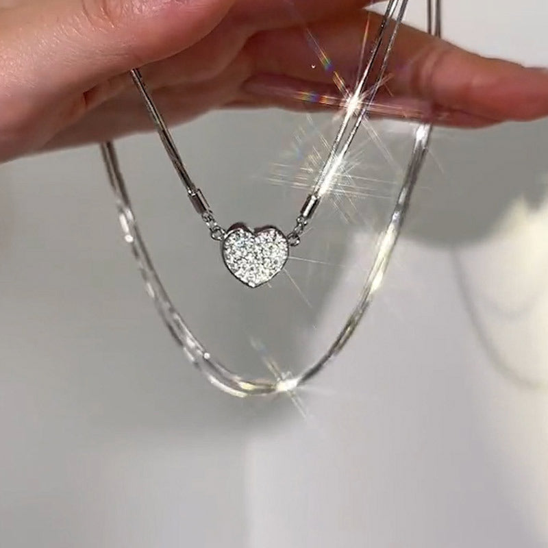 💎Collier coeur magnétique en diamants superposés💗