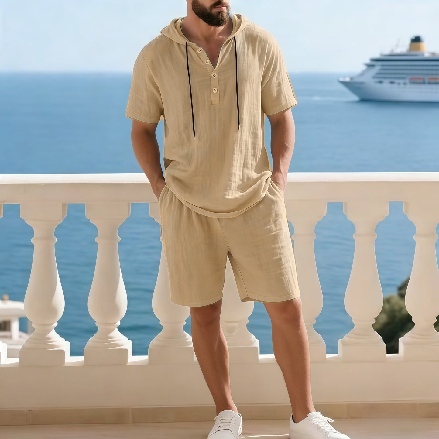 Ensemble deux pièces haut de gamme pour homme pour l'été | Chemise décontractée à manches courtes + short