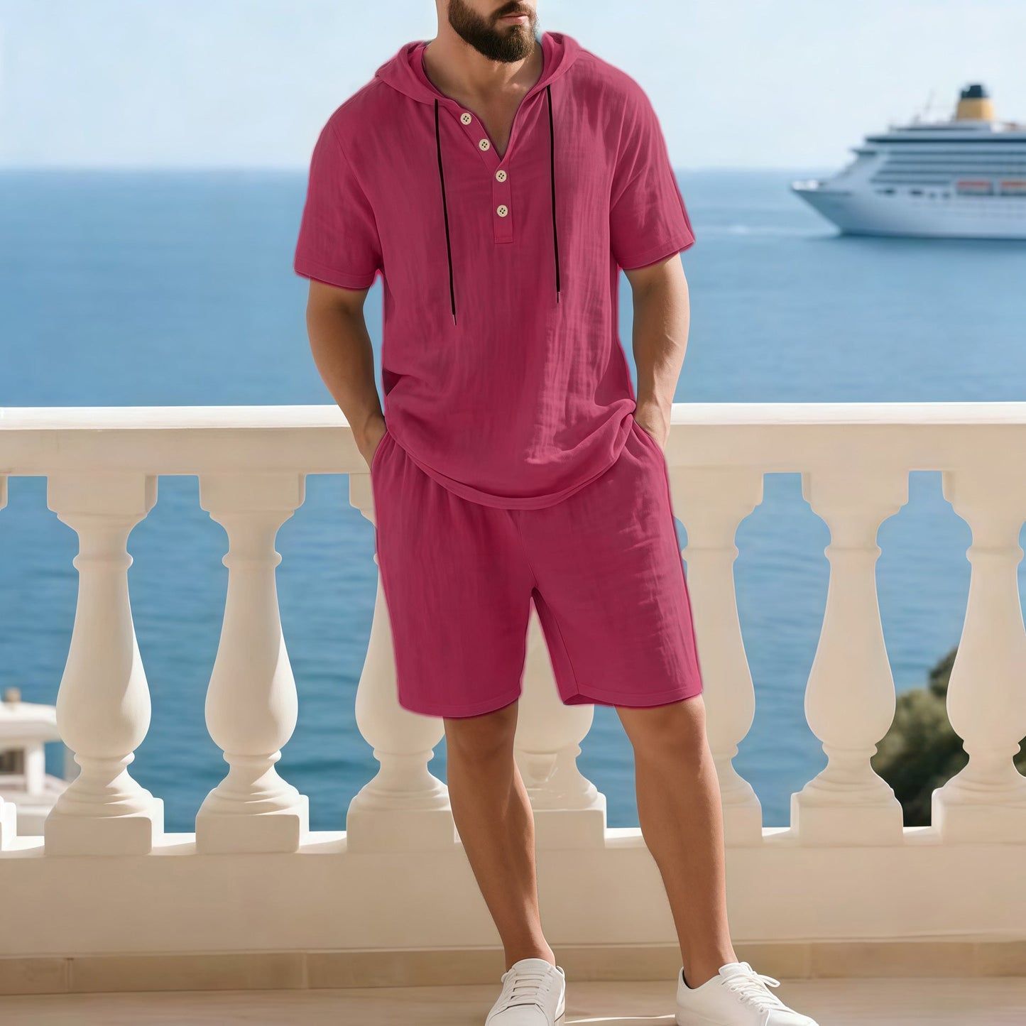 Ensemble deux pièces haut de gamme pour homme pour l'été | Chemise décontractée à manches courtes + short