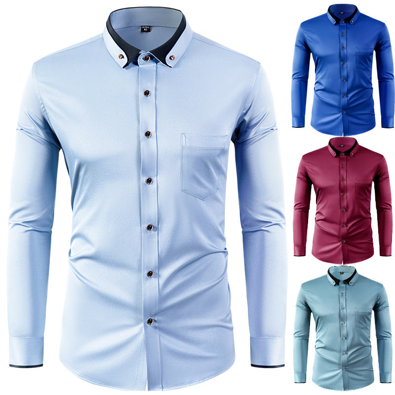 Chemise à manches longues ajustée extensible pour homme