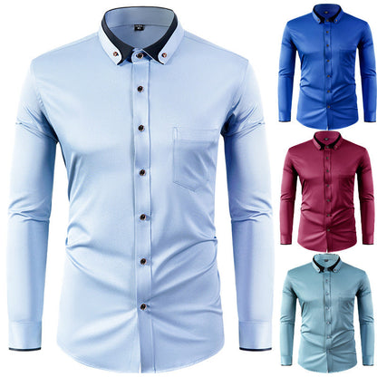 Chemise à manches longues ajustée extensible pour homme
