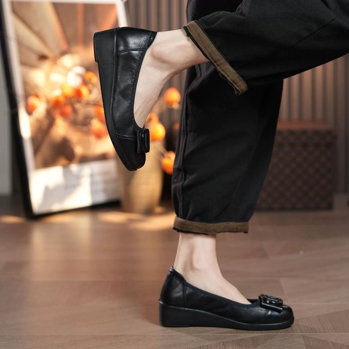 ⏰50% de réduction pour une durée limitée🐂Cuir de vache de haute qualité, semelle souple, chaussures plates antidérapantes