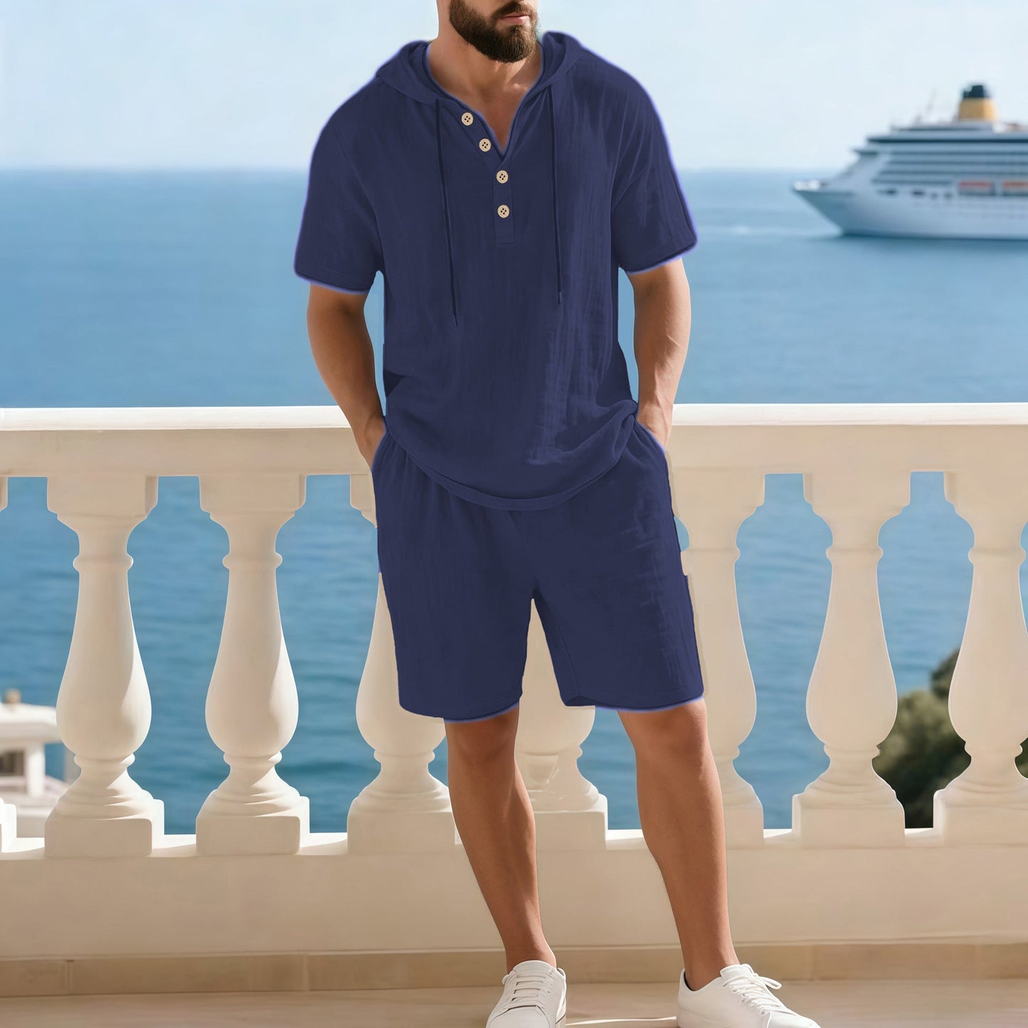 Ensemble deux pièces haut de gamme pour homme pour l'été | Chemise décontractée à manches courtes + short