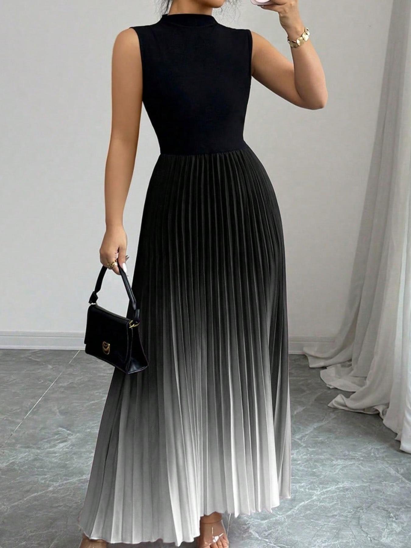 Robe longue sans manches à col montant et plissé ombré❤️ACHETEZ-EN 2 ET BÉNÉFICIEZ DE LA LIVRAISON GRATUITE