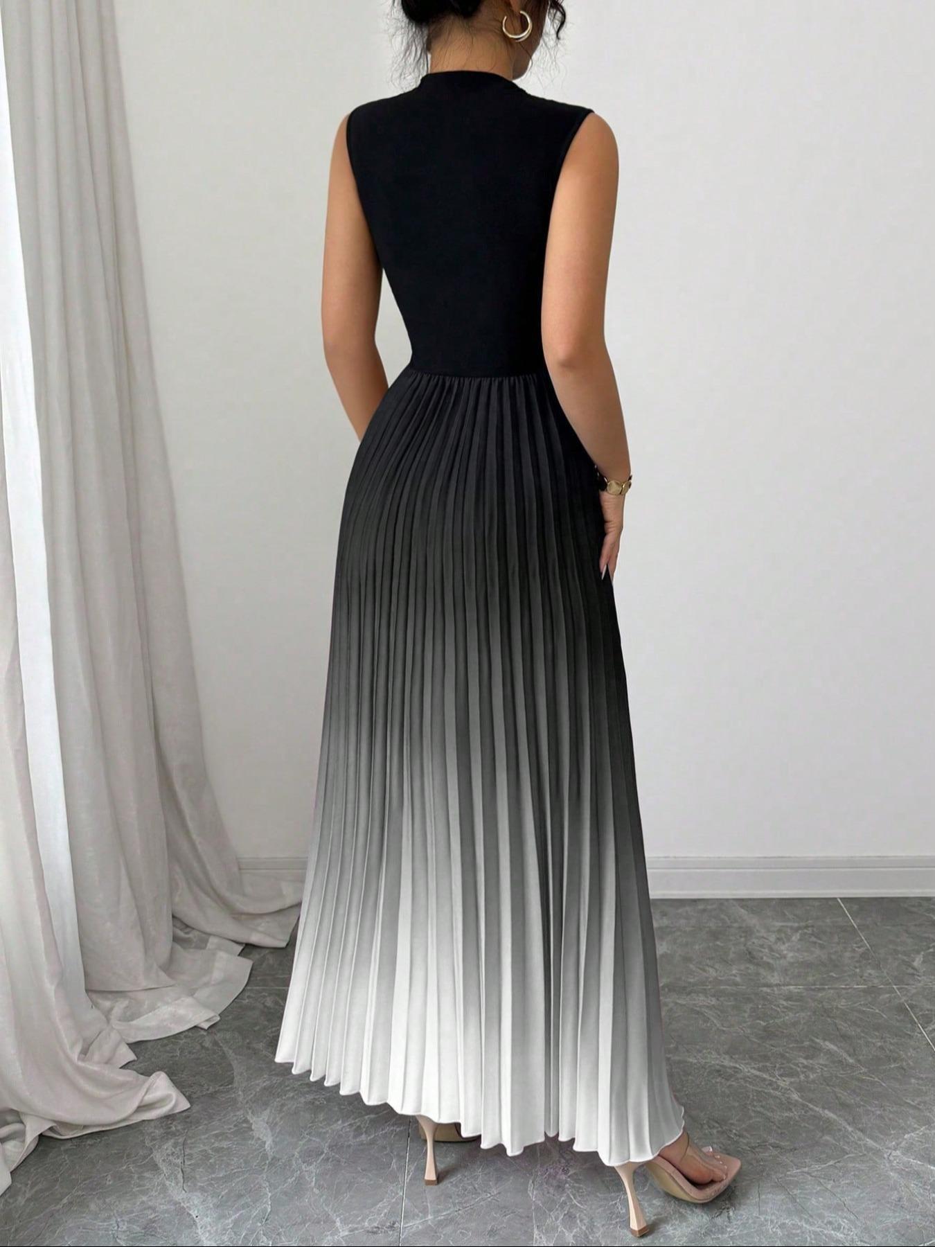 Robe longue sans manches à col montant et plissé ombré❤️ACHETEZ-EN 2 ET BÉNÉFICIEZ DE LA LIVRAISON GRATUITE