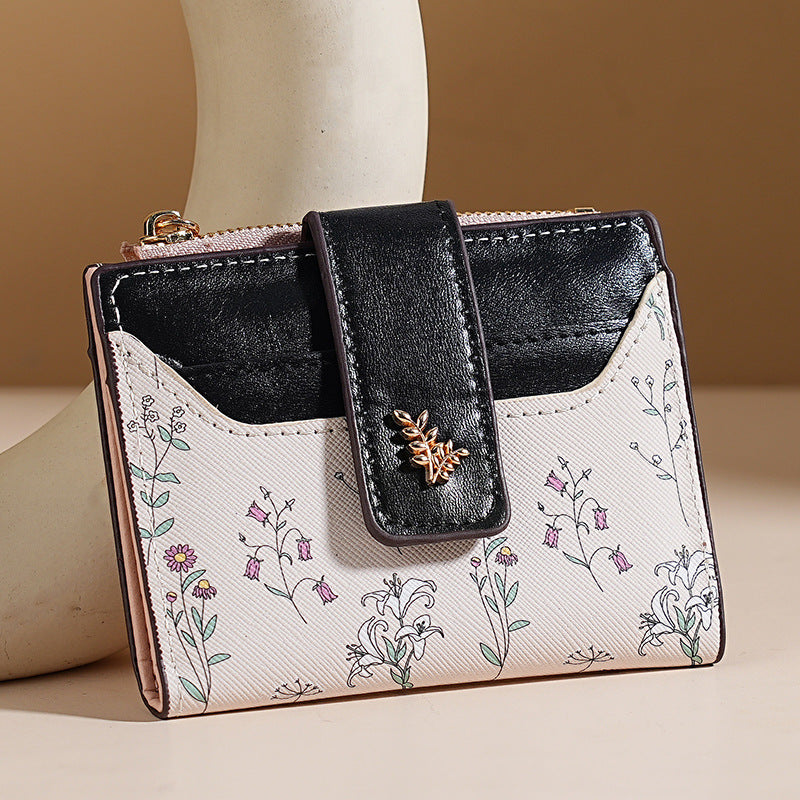 🔥🖤Soldes exceptionnels : 50 % de réduction🔥Portefeuille court à imprimé floral pour femme