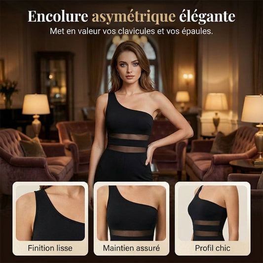 Combinaison à une épaule avec empiècement en maille et jambe large