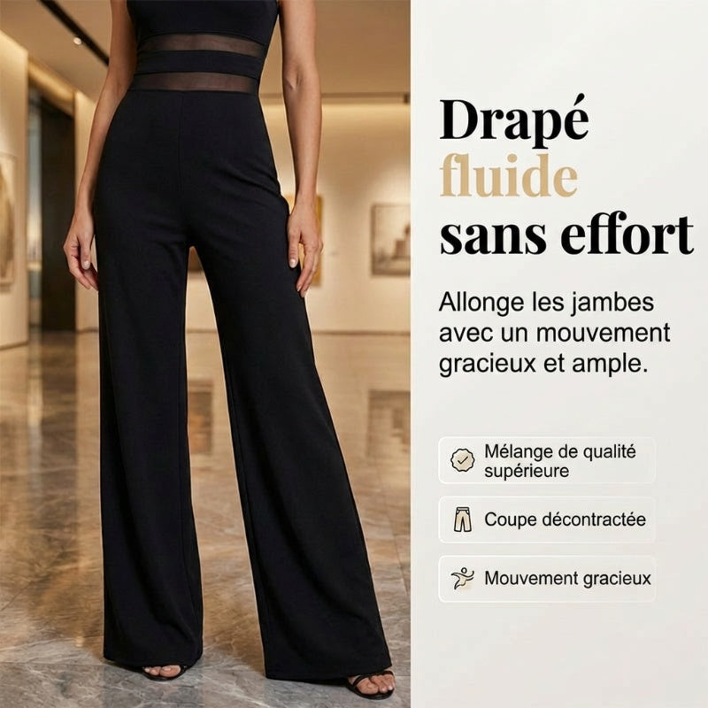 Combinaison à une épaule avec empiècement en maille et jambe large