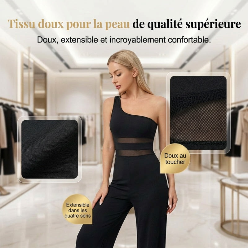Combinaison à une épaule avec empiècement en maille et jambe large
