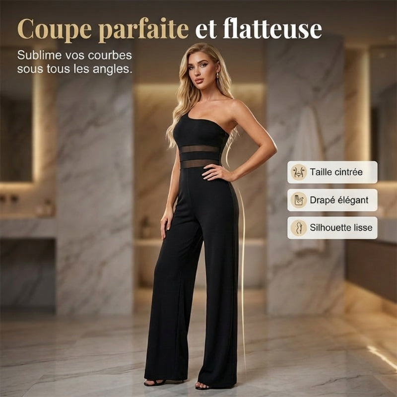 Combinaison à une épaule avec empiècement en maille et jambe large
