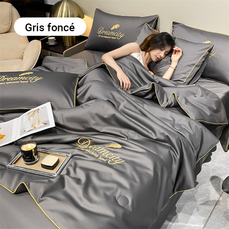 ❄️💕 VENTE DIRECTE USINE -50% ! Parure de Lit 4 Pièces en Velours Haut de Gamme – Douce, Respirante & Rafraîchissante (Tailles 1-2 Places)