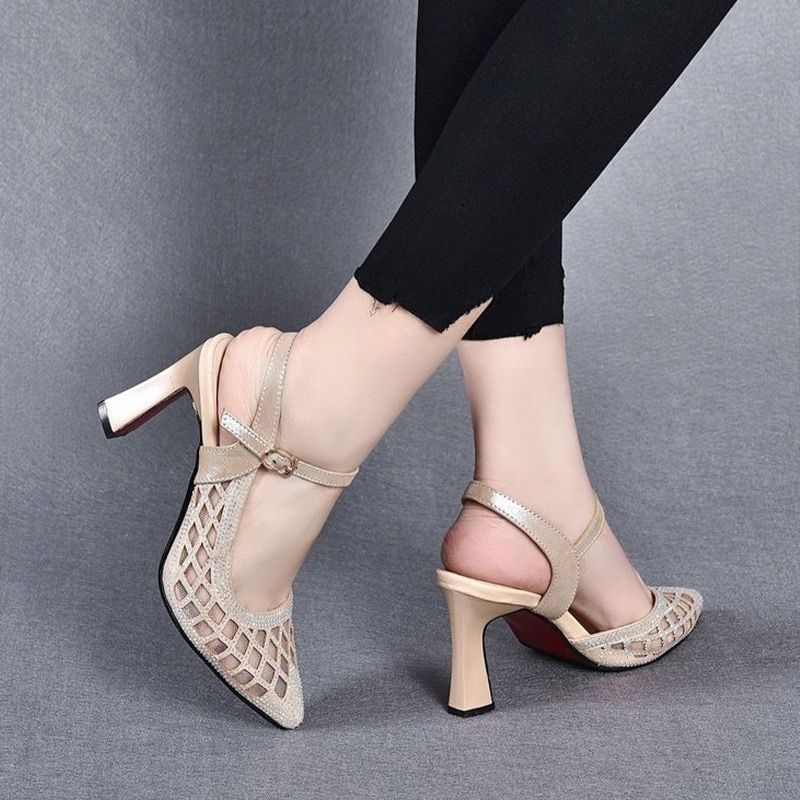 Sandales à talons hauts respirantes avec pierres de Rhin pour femmes