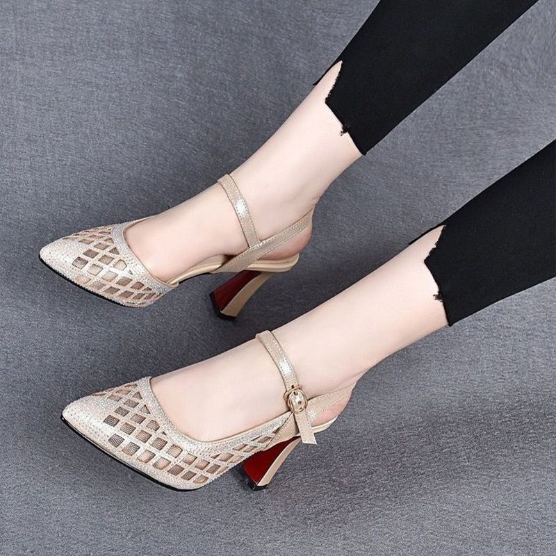 Sandales à talons hauts respirantes avec pierres de Rhin pour femmes