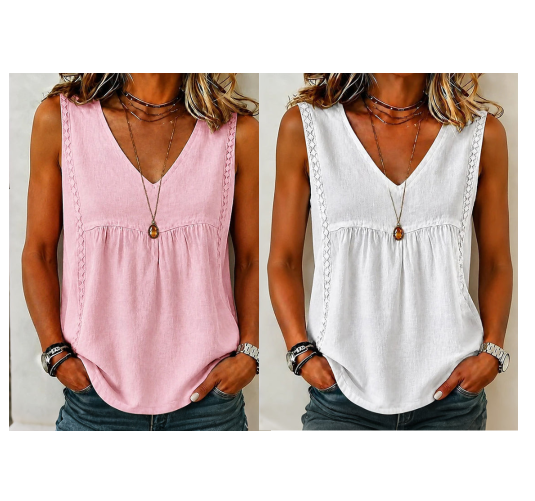 🔥-50%👚 Haut Femme Sans Manches Col en V – Maille Ajourée Douce et Décontractée